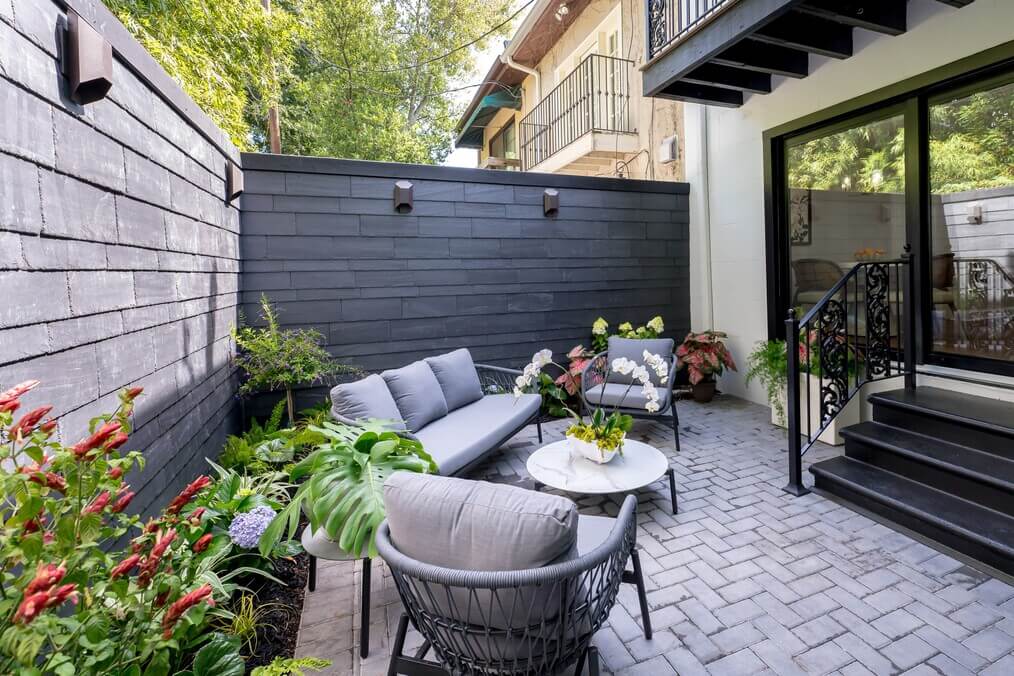 courtyard walls covered with slate